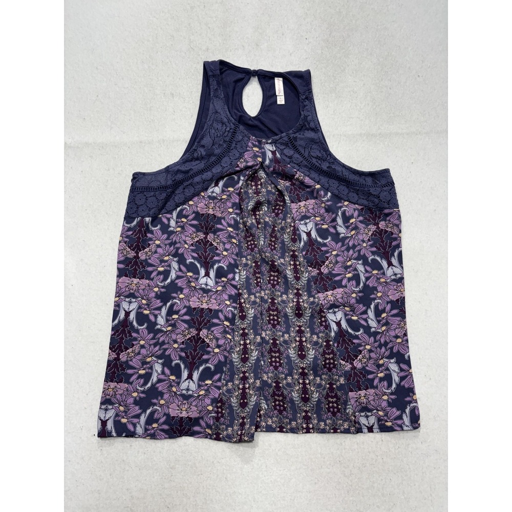 Xhilaration Tank Top Juniors L Purple Floral High Neck Lace Boho Summer